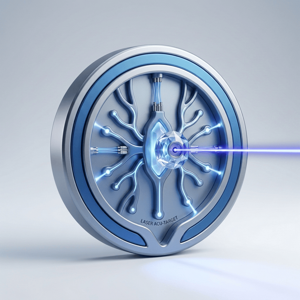 Silver coin with glowing blue circuit design and central crystal shape